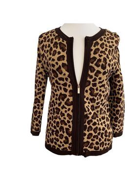 Jones New York Signature Womens médium Leopard Print Cardigan Sweater full Zip